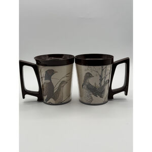 Vintage Flambeau Pheasant Hunting Mug Set Brown Plastic Camping Cups USA